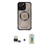MARSİLYAN™- iPhone 14 Pro Max Kılıf Kutup Modern - Siyah Polymer Nano Ekran Koruyucu + Derin Mor Bilvis Titan Kamera Lens