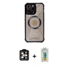 MARSİLYAN™- iPhone 14 Pro Max Kılıf Kutup Modern - Siyah Polymer Nano Ekran Koruyucu + PVD Metal Kamera Lens - TU