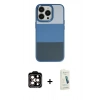 MARSİLYAN™- iPhone 14 Pro Max Kılıf Kutup Özel Seri - Şeffaf Pasifik Cam Ekran Koruyucu + Turuncu PVD Metal Kamera Lens