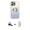 MARSİLYAN™- iPhone 14 Pro Max Kılıf Kutup Yansıma Özel Seri - Şeffaf Pasifik Cam Ekran Koruyucu + Derin Mor Bilvis Titan Kamera Lens