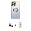 MARSİLYAN™- iPhone 14 Pro Max Kılıf Kutup Yansıma Özel Seri - Şeffaf Pasifik Cam Ekran Koruyucu + Siyah Bilvis Titan Kamera Lens