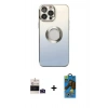 MARSİLYAN™- iPhone 14 Pro Max Kılıf Kutup Yansıma Özel Seri - Siyah 18D Cam Ekran Koruyucu + Bilvis Titan Kamera Lens - DNMR