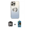 MARSİLYAN™- iPhone 14 Pro Max Kılıf Kutup Yansıma Özel Seri - Siyah 18D Cam Ekran Koruyucu + PVD Metal Kamera Lens - TU