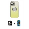 MARSİLYAN™- iPhone 14 Pro Max Kılıf Kutup Yansıma Özel Seri - Siyah 18D Cam Ekran Koruyucu + PVD Metal Kamera Lens - TU