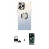 MARSİLYAN™- iPhone 14 Pro Max Kılıf Kutup Yansıma Özel Seri - Siyah 360 Mat Full Body Arka Koruyucu + Derin Mor Bilvis Titan Kamera Lens