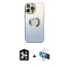 MARSİLYAN™- iPhone 14 Pro Max Kılıf Kutup Yansıma Özel Seri - Siyah 3D Antistatik Cam Ekran Koruyucu + PVD Metal Kamera Lens - TU