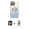 MARSİLYAN™- iPhone 14 Pro Max Kılıf Kutup Yansıma Özel Seri - Siyah Bilvis Hayalet Cam Ekran Koruyucu + PVD Metal Kamera Lens - TU