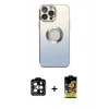 MARSİLYAN™- iPhone 14 Pro Max Kılıf Kutup Yansıma Özel Seri - Siyah Buffer Cam Ekran Koruyucu + PVD Metal Kamera Lens - TU