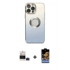 MARSİLYAN™- iPhone 14 Pro Max Kılıf Kutup Yansıma Özel Seri - Siyah Buffer Hayalet Cam Ekran Koruyucu + Derin Mor Bilvis Titan Kamera Lens