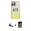 MARSİLYAN™- iPhone 14 Pro Max Kılıf Kutup Yansıma Özel Seri - Siyah Buffer Hayalet Cam Ekran Koruyucu + Derin Mor Bilvis Titan Kamera Lens