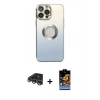 MARSİLYAN™- iPhone 14 Pro Max Kılıf Kutup Yansıma Özel Seri - Siyah Buffer Hayalet Cam Ekran Koruyucu + Gümüş Raze Metal Kamera Lens