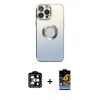 MARSİLYAN™- iPhone 14 Pro Max Kılıf Kutup Yansıma Özel Seri - Siyah Buffer Hayalet Cam Ekran Koruyucu + PVD Metal Kamera Lens - TU