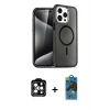 MARSİLYAN™- iPhone 14 Pro Max Kılıf Nova Asil Prime - Siyah 18D Cam Ekran Koruyucu + PVD Metal Kamera Lens - TU