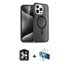 MARSİLYAN™- iPhone 14 Pro Max Kılıf Nova Asil Prime - Siyah 3D Antistatik Cam Ekran Koruyucu + PVD Metal Kamera Lens - TU