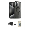 MARSİLYAN™- iPhone 14 Pro Max Kılıf Nova Asil Prime - Siyah 6D Mat Seramik Hayalet Nano Ekran Koruyucu + Gümüş Raze Metal Kamera Lens