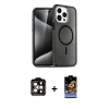 MARSİLYAN™- iPhone 14 Pro Max Kılıf Nova Asil Prime - Siyah Buffer Hayalet Cam Ekran Koruyucu + PVD Metal Kamera Lens - TU