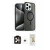 MARSİLYAN™- iPhone 14 Pro Max Kılıf Nova Asil Prime - Siyah Mat Seramik Nano Ekran Koruyucu + Turuncu PVD Metal Kamera Lens