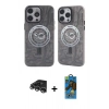 MARSİLYAN™- iPhone 14 Pro Max Kılıf Nova Doku Koleksiyonu - Siyah 18D Cam Ekran Koruyucu + Raze Metal Kamera Lens - GS