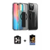 MARSİLYAN™- iPhone 14 Pro Max Kılıf Nova Işık Koleksiyonu - Siyah Buffer Hayalet Cam Ekran Koruyucu + Turuncu PVD Metal Kamera Lens