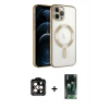 MARSİLYAN™- iPhone 14 Pro Max Kılıf Nova Işık Özel Seri - Şeffaf 360 Full Body Arka Koruyucu + PVD Metal Kamera Lens - TU