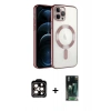 MARSİLYAN™- iPhone 14 Pro Max Kılıf Nova Işık Özel Seri - Şeffaf 360 Full Body Arka Koruyucu + PVD Metal Kamera Lens - TU