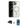 MARSİLYAN™- iPhone 14 Pro Max Kılıf Nova Işık Özel Seri - Siyah 18D Cam Ekran Koruyucu + Raze Metal Kamera Lens - GD