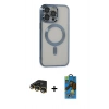 MARSİLYAN™- iPhone 14 Pro Max Kılıf Nova Işık Özel Seri - Siyah 18D Cam Ekran Koruyucu + Raze Metal Kamera Lens - GD