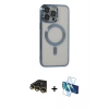 MARSİLYAN™- iPhone 14 Pro Max Kılıf Nova Işık Özel Seri - Siyah 3D Antistatik Cam Ekran Koruyucu + Raze Metal Kamera Lens - GD