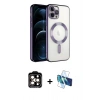 MARSİLYAN™- iPhone 14 Pro Max Kılıf Nova Işık Özel Seri - Siyah 3D Antistatik Cam Ekran Koruyucu + Turuncu PVD Metal Kamera Lens