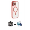MARSİLYAN™- iPhone 14 Pro Max Kılıf Nova Işık Özel Seri - Siyah 3D Antistatik Cam Ekran Koruyucu + Turuncu PVD Metal Kamera Lens