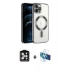 MARSİLYAN™- iPhone 14 Pro Max Kılıf Nova Işık Özel Seri - Siyah 3D Antistatik Cam Ekran Koruyucu + Turuncu PVD Metal Kamera Lens