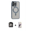 MARSİLYAN™- iPhone 14 Pro Max Kılıf Nova Işık Özel Seri - Siyah Bilvis 3D Mat Cam Ekran Koruyucu + PVD Metal Kamera Lens - TU