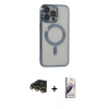 MARSİLYAN™- iPhone 14 Pro Max Kılıf Nova Işık Özel Seri - Siyah Bilvis 3D Mat Cam Ekran Koruyucu + Raze Metal Kamera Lens - GD