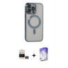 MARSİLYAN™- iPhone 14 Pro Max Kılıf Nova Işık Özel Seri - Siyah Bilvis 5in1 3D Magic Cam Ekran Koruyucu + Bilvis Titan Kamera Lens - GS