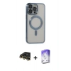 MARSİLYAN™- iPhone 14 Pro Max Kılıf Nova Işık Özel Seri - Siyah Bilvis 5in1 3D Magic Cam Ekran Koruyucu + Raze Metal Kamera Lens - GD