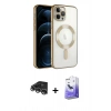 MARSİLYAN™- iPhone 14 Pro Max Kılıf Nova Işık Özel Seri - Siyah Bilvis 5in1 5D Magic Hayalet Cam Ekran Koruyucu + Raze Metal Kamera Lens - GS