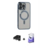 MARSİLYAN™- iPhone 14 Pro Max Kılıf Nova Işık Özel Seri - Siyah Bilvis 5in1 5D Magic Hayalet Cam Ekran Koruyucu + Raze Metal Kamera Lens - GS