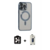 MARSİLYAN™- iPhone 14 Pro Max Kılıf Nova Işık Özel Seri - Siyah Bilvis Hayalet Cam Ekran Koruyucu + PVD Metal Kamera Lens - TU