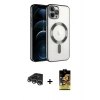 MARSİLYAN™- iPhone 14 Pro Max Kılıf Nova Işık Özel Seri - Siyah Buffer Cam Ekran Koruyucu + Raze Metal Kamera Lens - GS