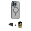 MARSİLYAN™- iPhone 14 Pro Max Kılıf Nova Işık Özel Seri - Siyah Buffer Cam Ekran Koruyucu + Raze Metal Kamera Lens - GS