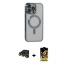 MARSİLYAN™- iPhone 14 Pro Max Kılıf Nova Işık Özel Seri - Siyah Buffer Cam Ekran Koruyucu + Raze Metal Kamera Lens - GD