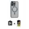 MARSİLYAN™- iPhone 14 Pro Max Kılıf Nova Işık Özel Seri - Siyah Buffer Cam Ekran Koruyucu + PVD Metal Kamera Lens - TU