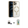 MARSİLYAN™- iPhone 14 Pro Max Kılıf Nova Işık Özel Seri - Siyah Polymer Nano Ekran Koruyucu + Gümüş Bilvis Titan Kamera Lens