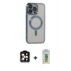 MARSİLYAN™- iPhone 14 Pro Max Kılıf Nova Işık Özel Seri - Siyah Polymer Nano Ekran Koruyucu + Turuncu PVD Metal Kamera Lens