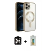 MARSİLYAN™- iPhone 14 Pro Max Kılıf Nova Işık Özel Seri - Siyah Polymer Nano Ekran Koruyucu + Turuncu PVD Metal Kamera Lens