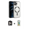 MARSİLYAN™- iPhone 14 Pro Max Kılıf Nova Işık Özel Seri - Siyah Polymer Nano Ekran Koruyucu + Turuncu PVD Metal Kamera Lens