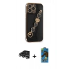 MARSİLYAN™- iPhone 14 Pro Max Kılıf Nova Işık Prime - Siyah 18D Cam Ekran Koruyucu + Raze Metal Kamera Lens - GS