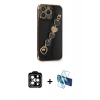MARSİLYAN™- iPhone 14 Pro Max Kılıf Nova Işık Prime - Siyah 3D Antistatik Cam Ekran Koruyucu + PVD Metal Kamera Lens - TU