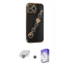 MARSİLYAN™- iPhone 14 Pro Max Kılıf Nova Işık Prime - Siyah Bilvis 5in1 3D Magic Cam Ekran Koruyucu + Gold Band Metal Kamera Lens