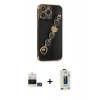 MARSİLYAN™- iPhone 14 Pro Max Kılıf Nova Işık Prime - Siyah Bilvis Hayalet Cam Ekran Koruyucu + Gold Bilvis Titan Kamera Lens